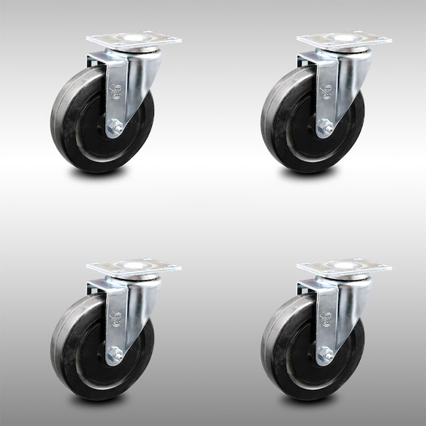 Service Caster 5 Inch SS Hard Rubber Wheel Swivel Top Plate Caster Set SCC-SS20S514-HRS-4 - main
